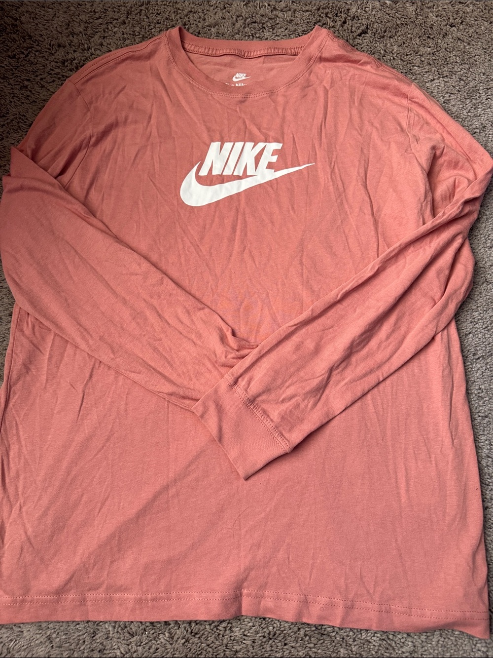 Nike woman’s Long Sleeve Logo Tee — Dusty Rose Pink with White Logo